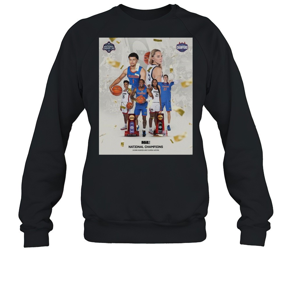 Poster National Champions Uconn Huskies NCAA Womens Basketball And Florida Gators Mens Basketball 2025 T-shirt