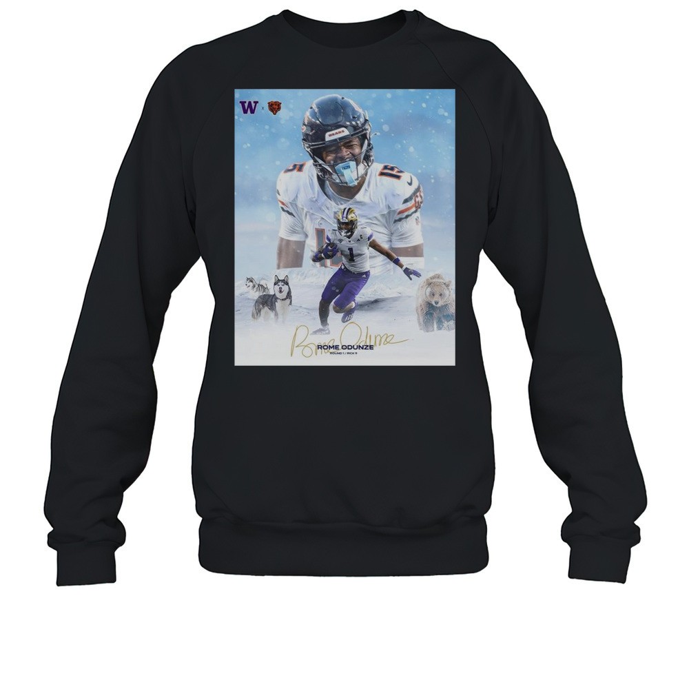 Poster Washington Huskies X Chicago Bears Rome Odunze Round 1 Pick 9 Signature T-shirt