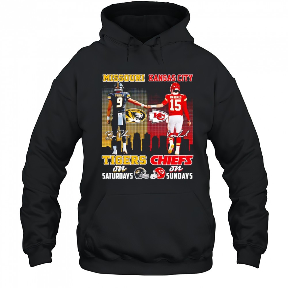 Pribula and Mahomes Missouri Tigers on Saturday Kansas City Chiefs on Sundays shirt