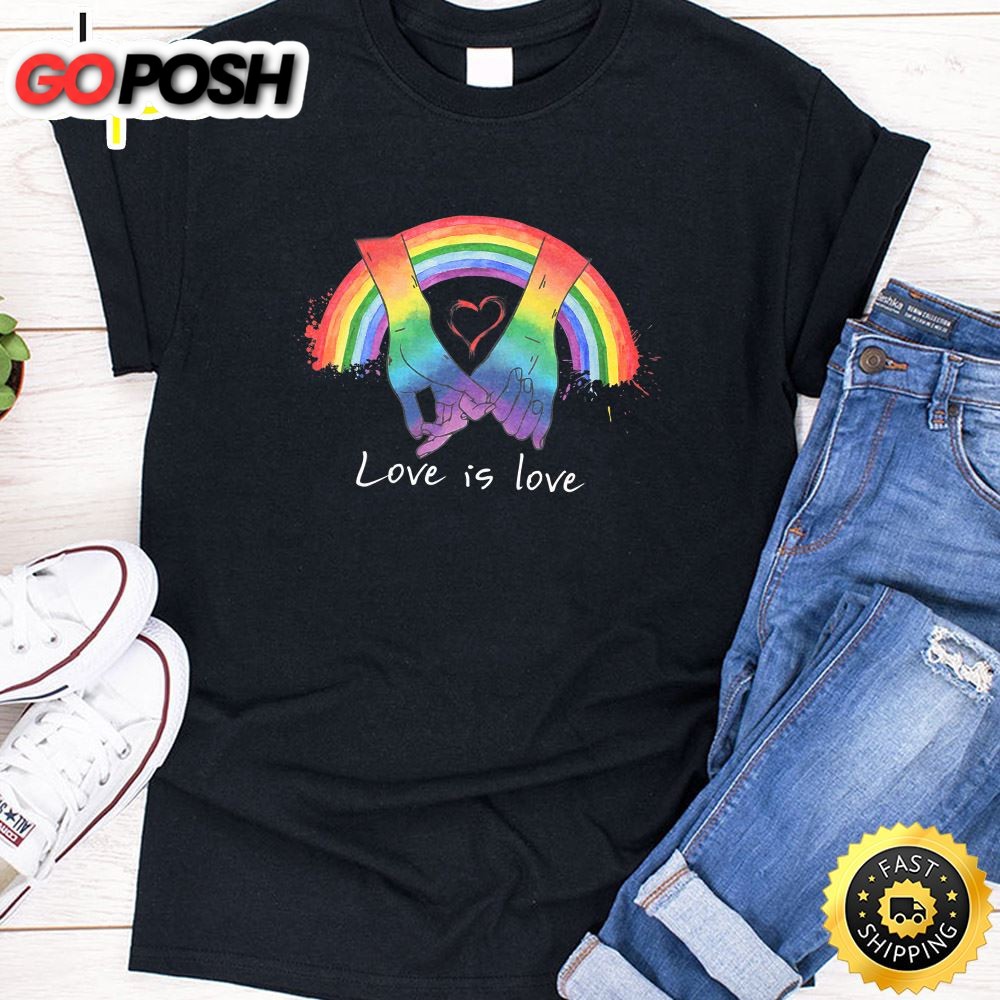 Pride Hand In Hand Love Is Love Lgbt valentine Premium Valentines Day T-shirt