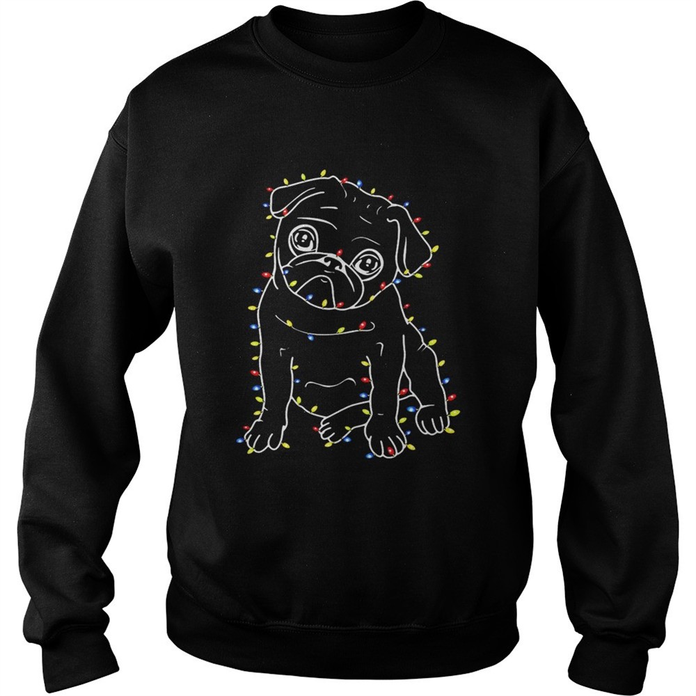 Pug Christmas lights xmas shirt