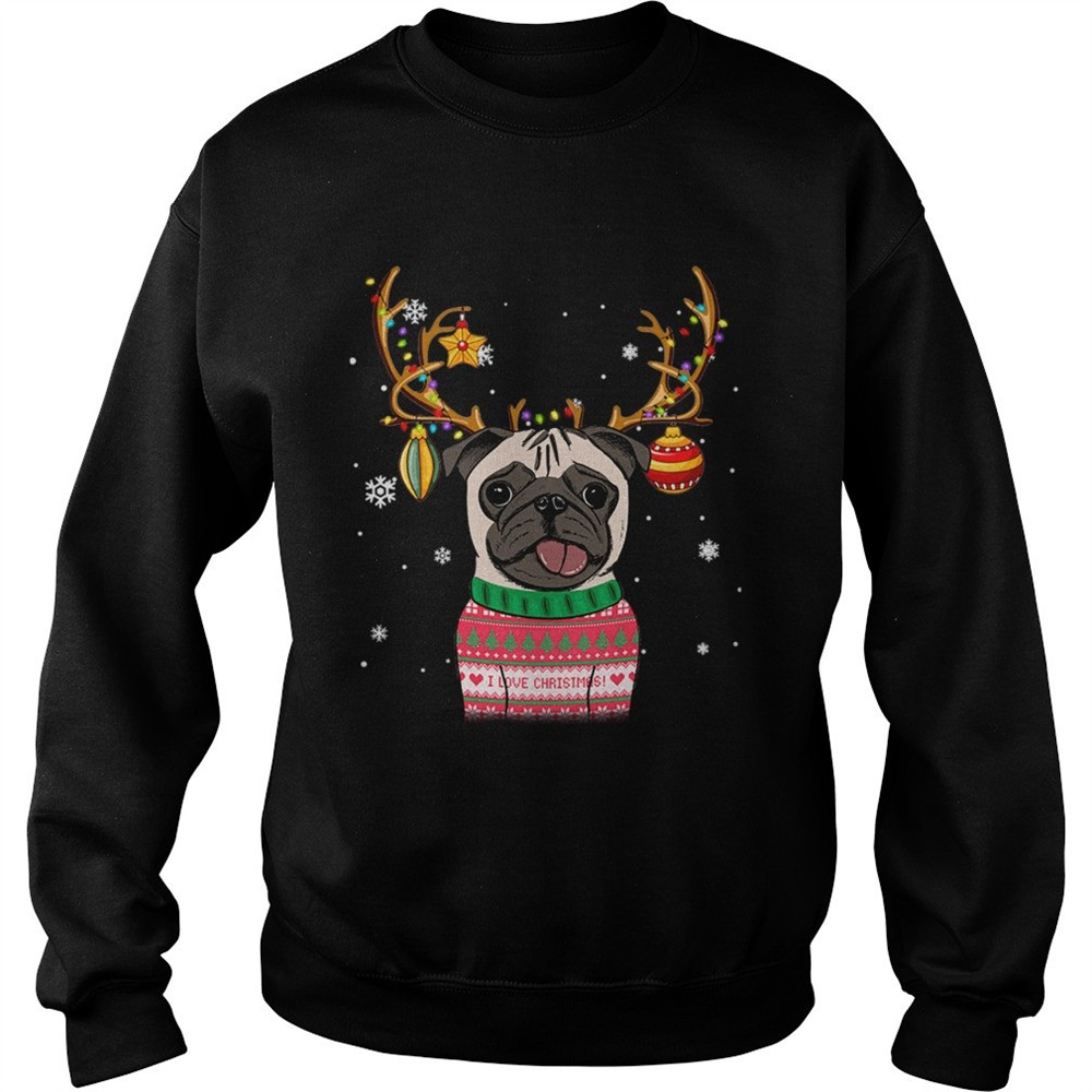 Pug Reindeer Christmas Holiday Funny TShirt