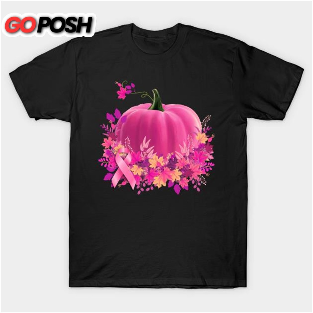Pumpkin color pink breast cancer awareness T-shirt