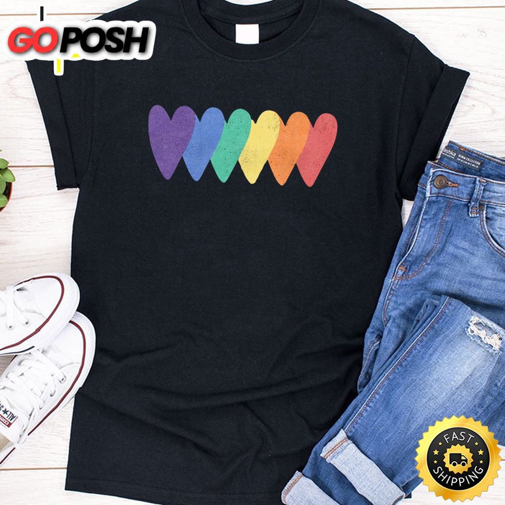 Rainbow Flag Hearts Love LGBT Gay Lesbian Bi Trans Valentine Long Sleeve Valentines Day T-shirt