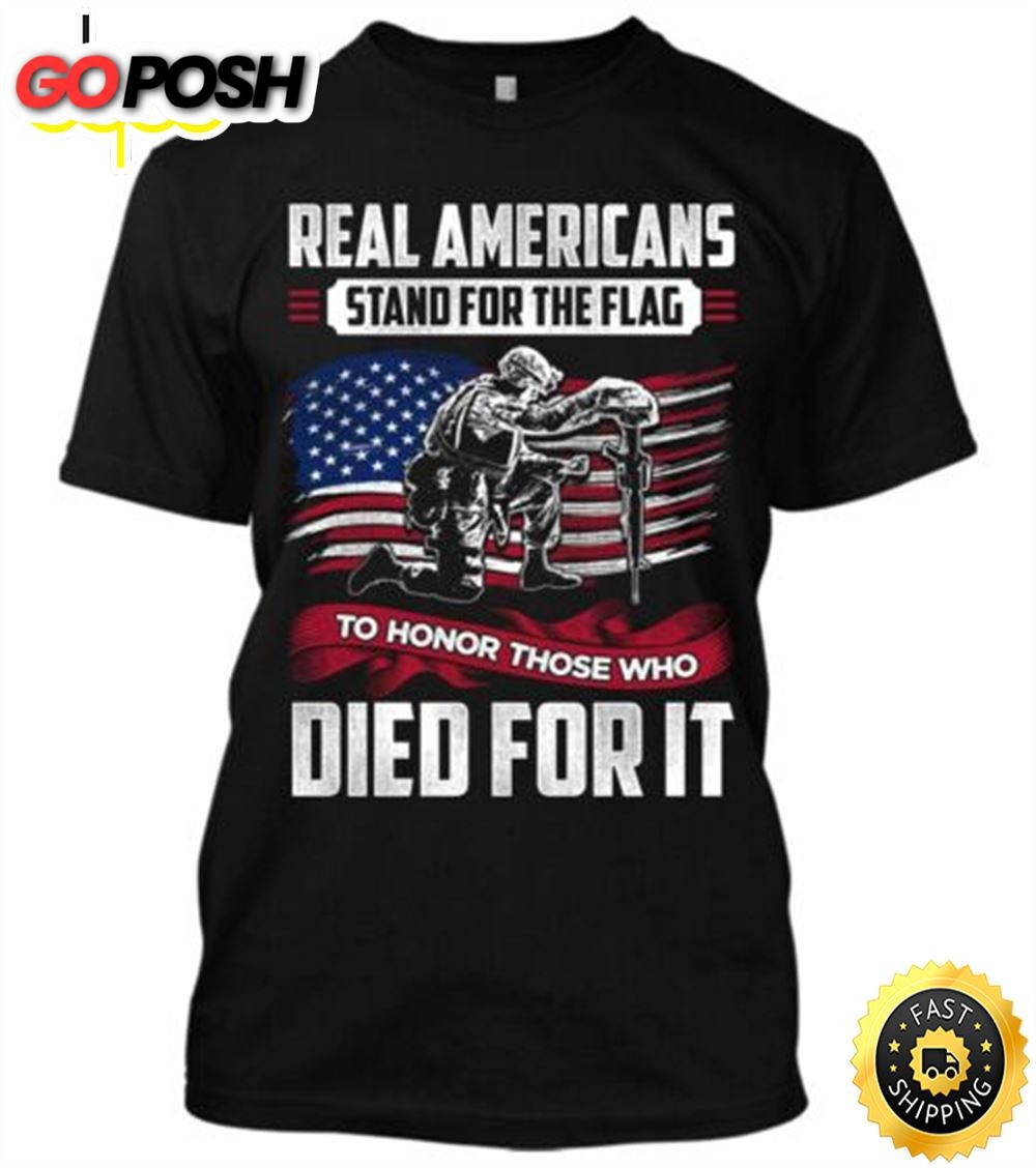 Real Americans Stand For The Flag New Mens Donald Trump Veteran Patriotic T-shirt
