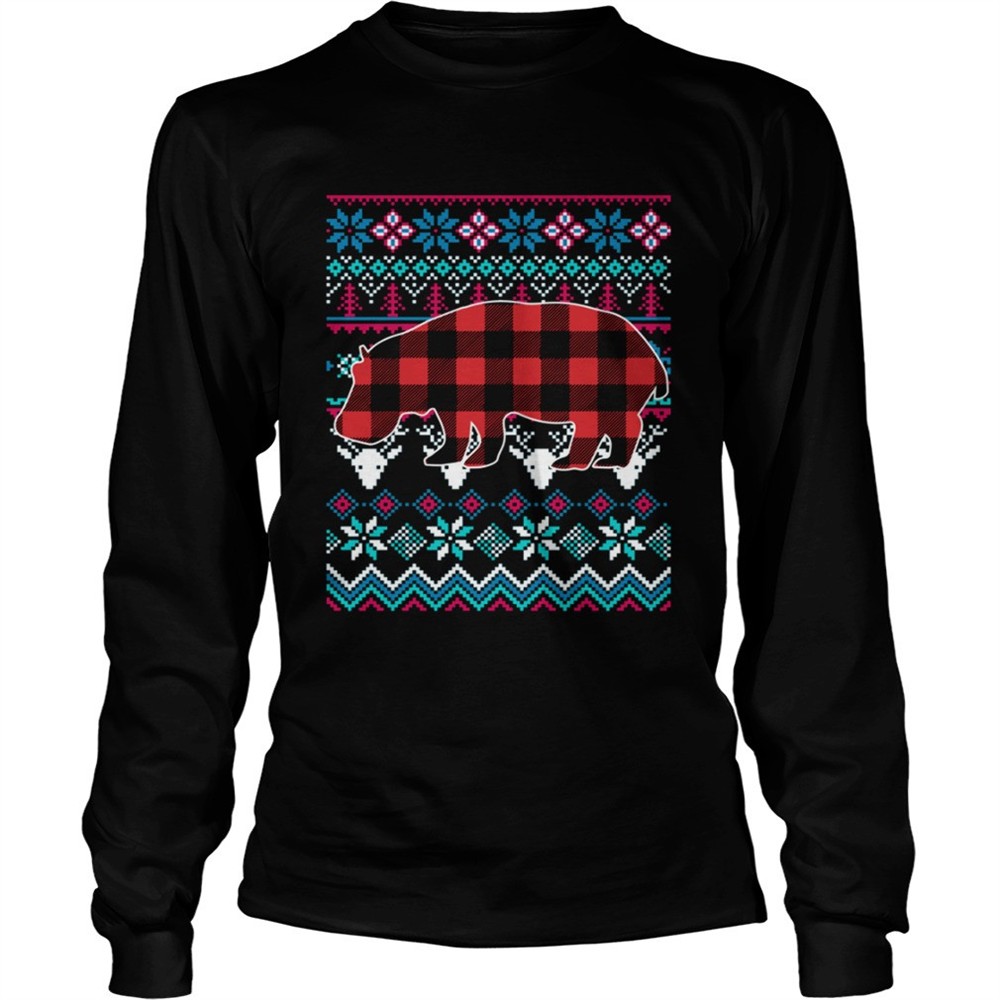 red-plaid-hippo-ugly-christmas-shirt-xvm2wh33 Red Plaid Hippo Ugly Christmas Shirt