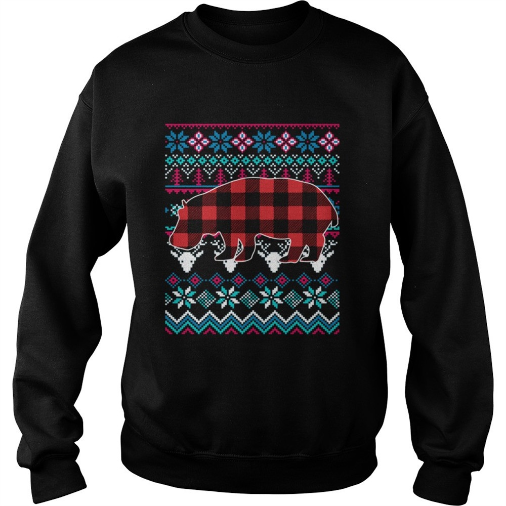 Red Plaid Hippo Ugly Christmas Shirt