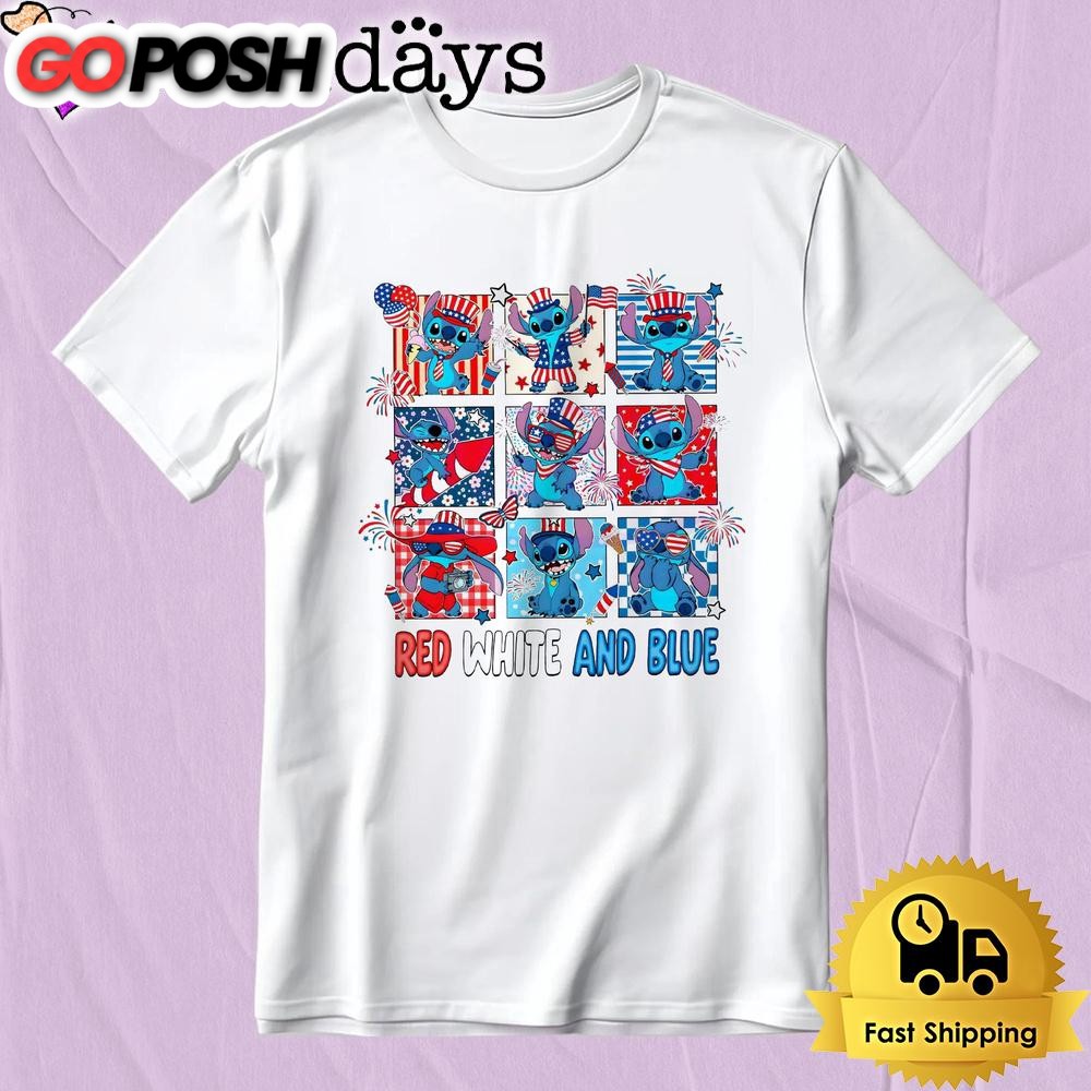 Red White And Blue Stitch Fourth Of July Usa Celebration T-Shirt