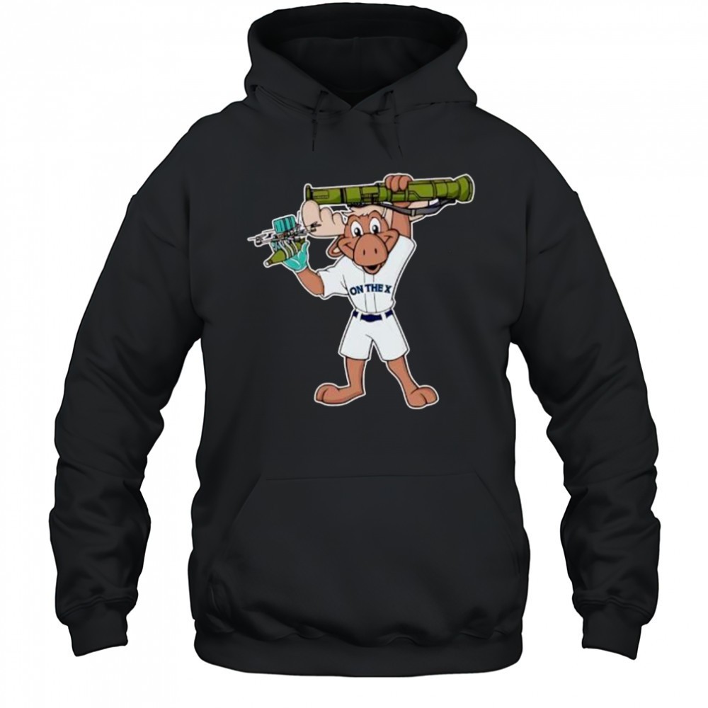 Reindeer wearing baseball uniform holding a rocket launcher shirt