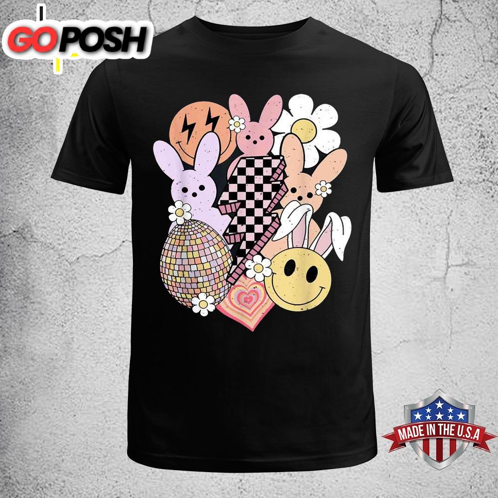 Retro Easter Shirt Easter Bunny Smile Face Groovy Easter Day Funny Easter Shirt