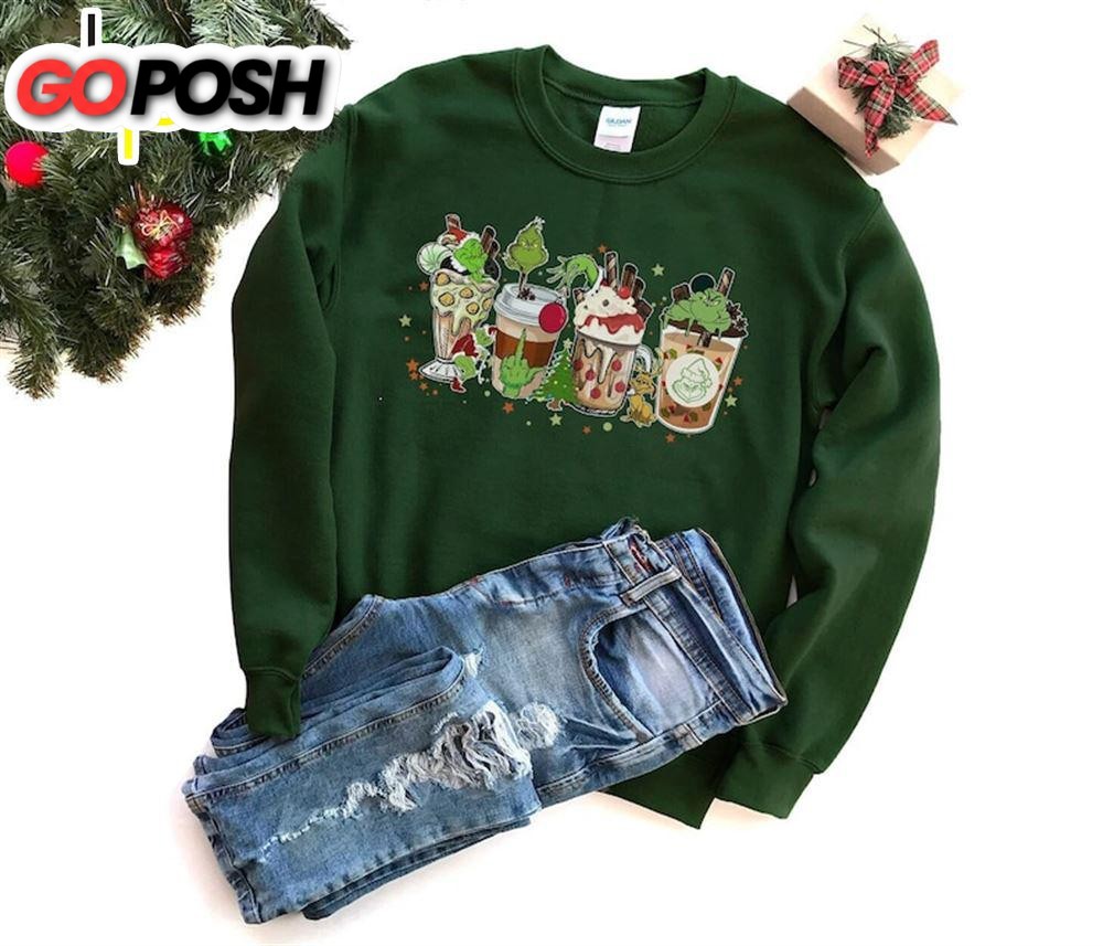 Retro Grinch Coffee Drink Shirt, Ugly Christmas Crewneck