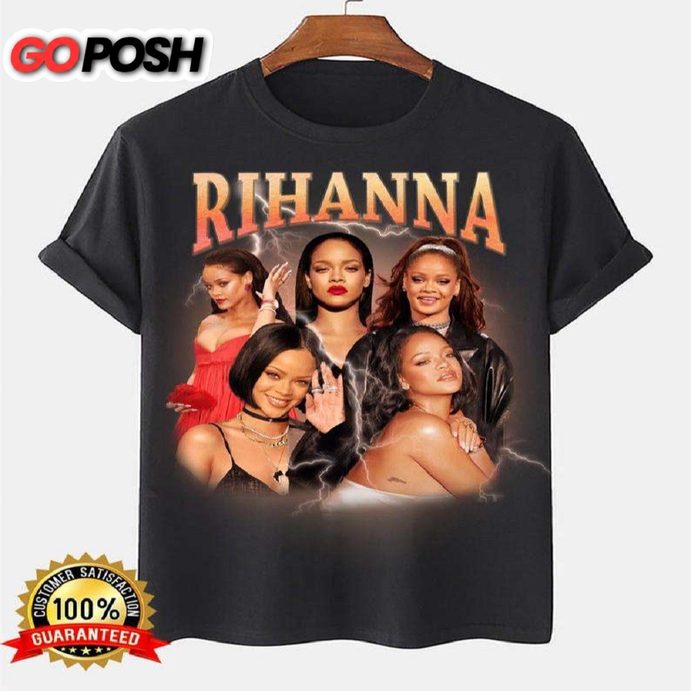 Rihanna Show 2025 Vintage 90s Hip Hop Rap Tour Black T-shirt