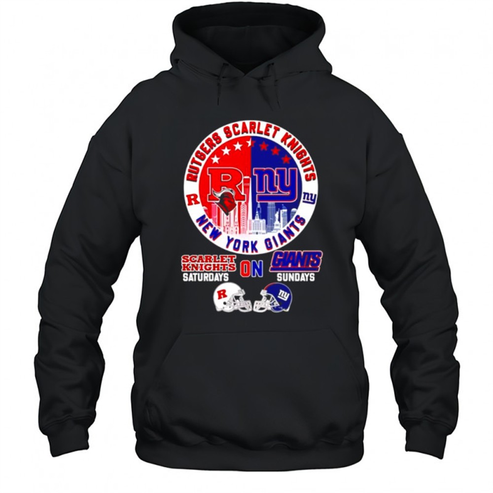 Rutgers Scarlet Knights and New York Giants helmet City skyline shirt