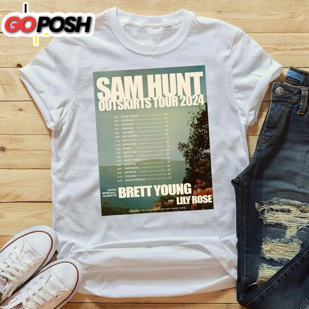 Sam Hunt Outskirts Tour 2025 Brett Young, Lily Rose Music T-Shirt