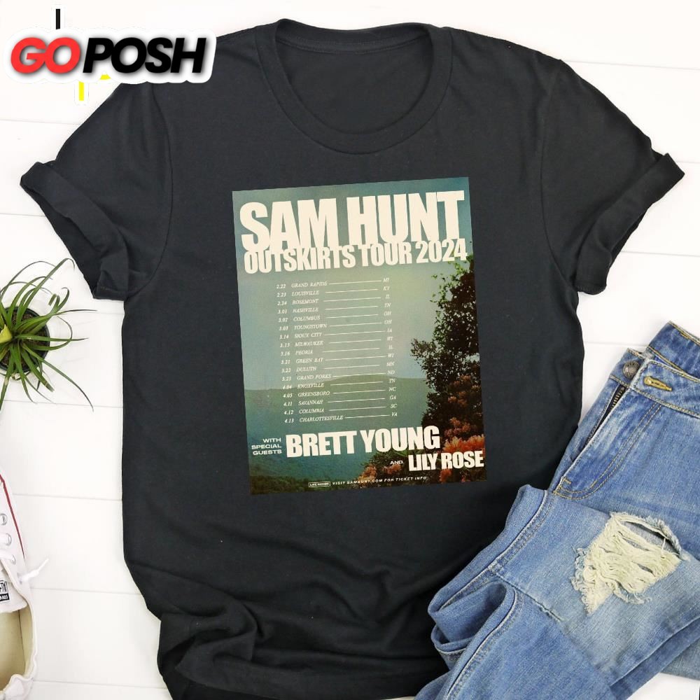 Sam Hunt Outskirts Tour 2025 Brett Young, Lily Rose Music Unisex T-Shirt