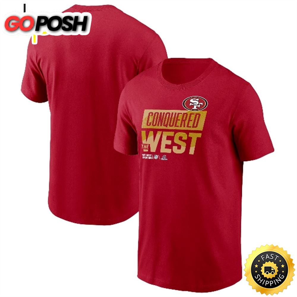 San Francisco 49ers 2025 NFC West Division Champions Locker Room Trophy Collection Scarlet T-shirt