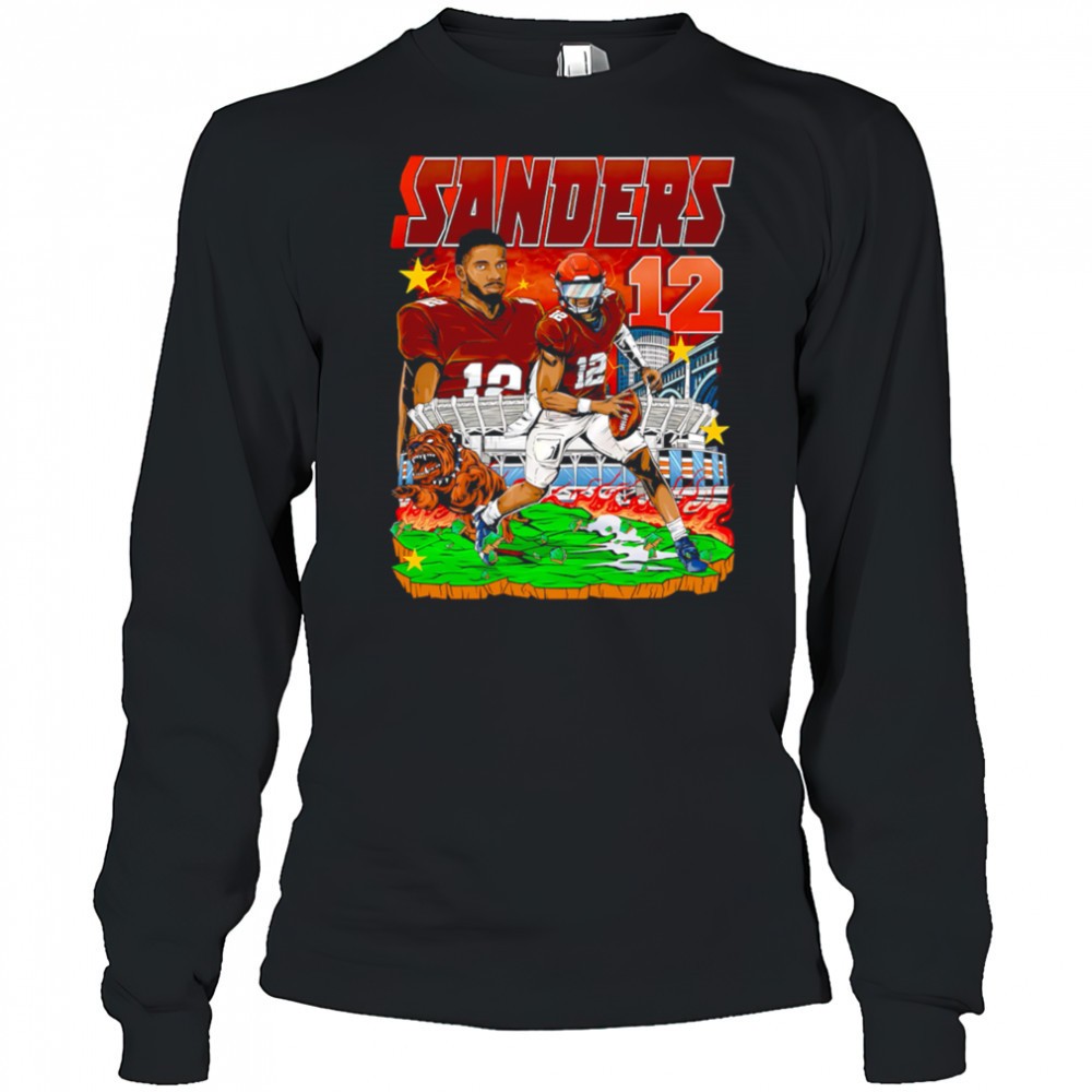 sanders-12-football-player-brown-jersey-stadium-bulldog-comic-style-graphic-shir-u46houm5 Sanders 12 Football Player Brown Jersey Stadium Bulldog Comic Style Graphic Shirt