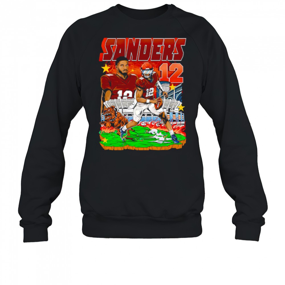 sanders-12-football-player-brown-jersey-stadium-bulldog-comic-style-graphic-shir-u46houm5 Sanders 12 Football Player Brown Jersey Stadium Bulldog Comic Style Graphic Shirt
