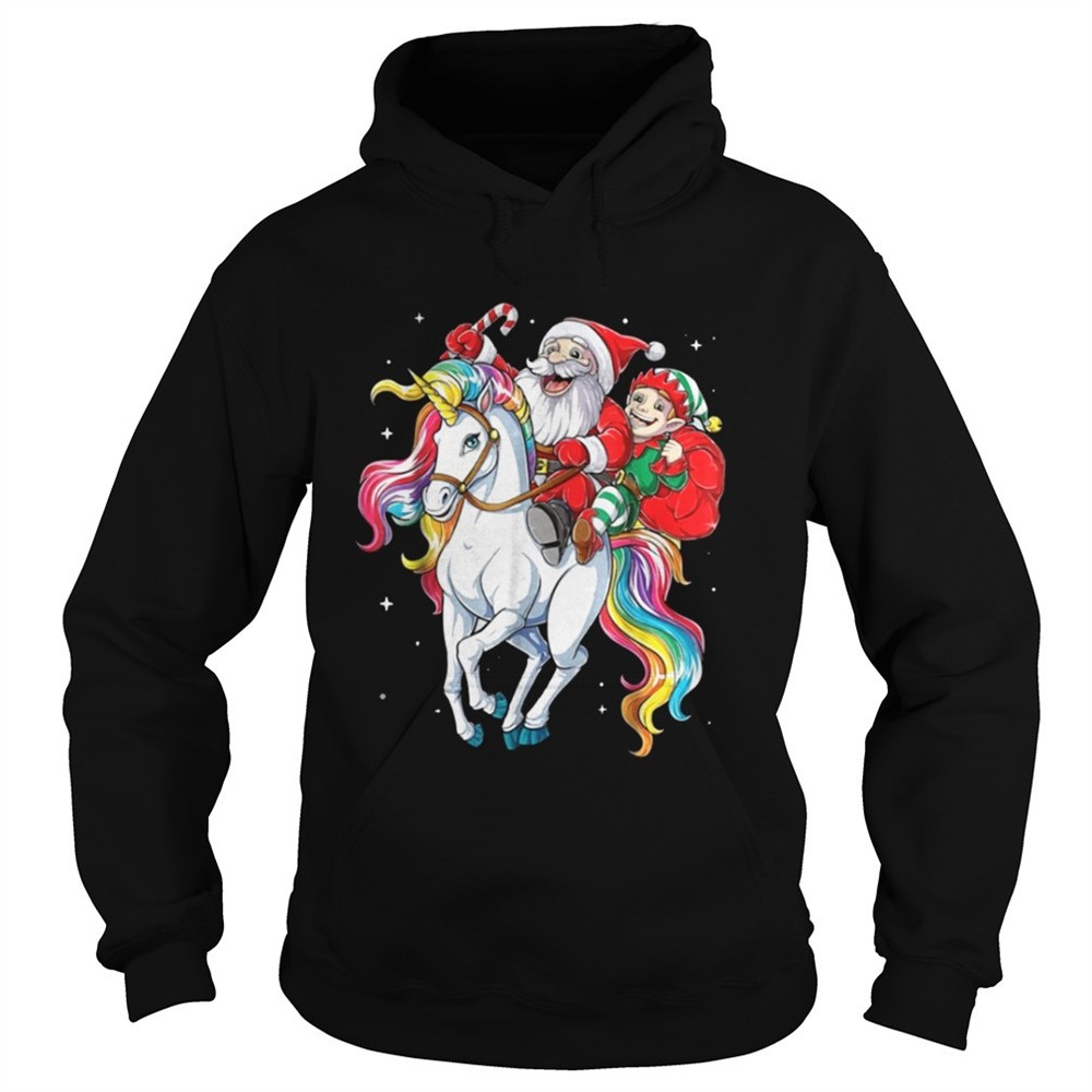 Santa and Elf riding Unicorn christmas shirt