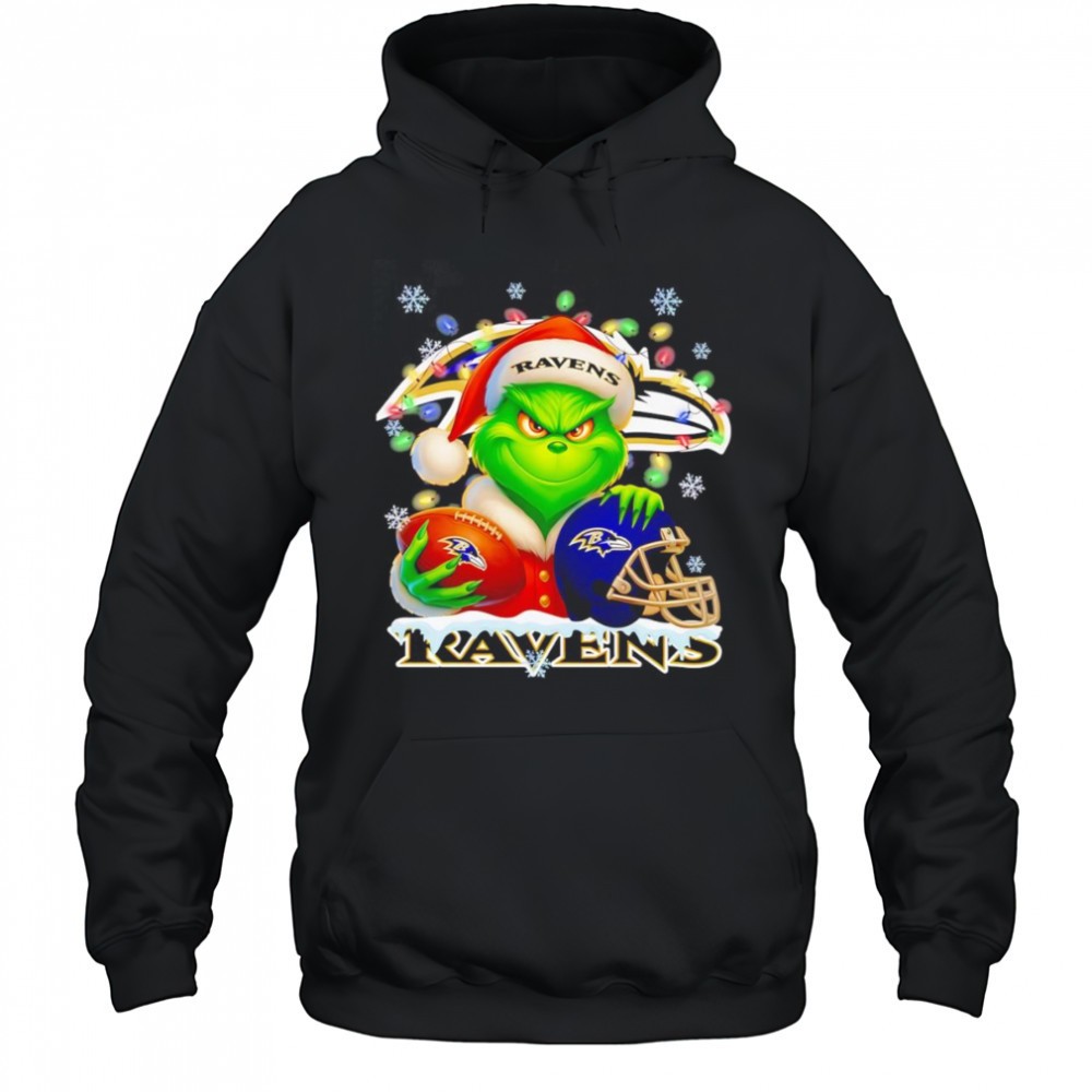 Santa Christmas Grinch Baltimore Ravens holding helmet football shirt