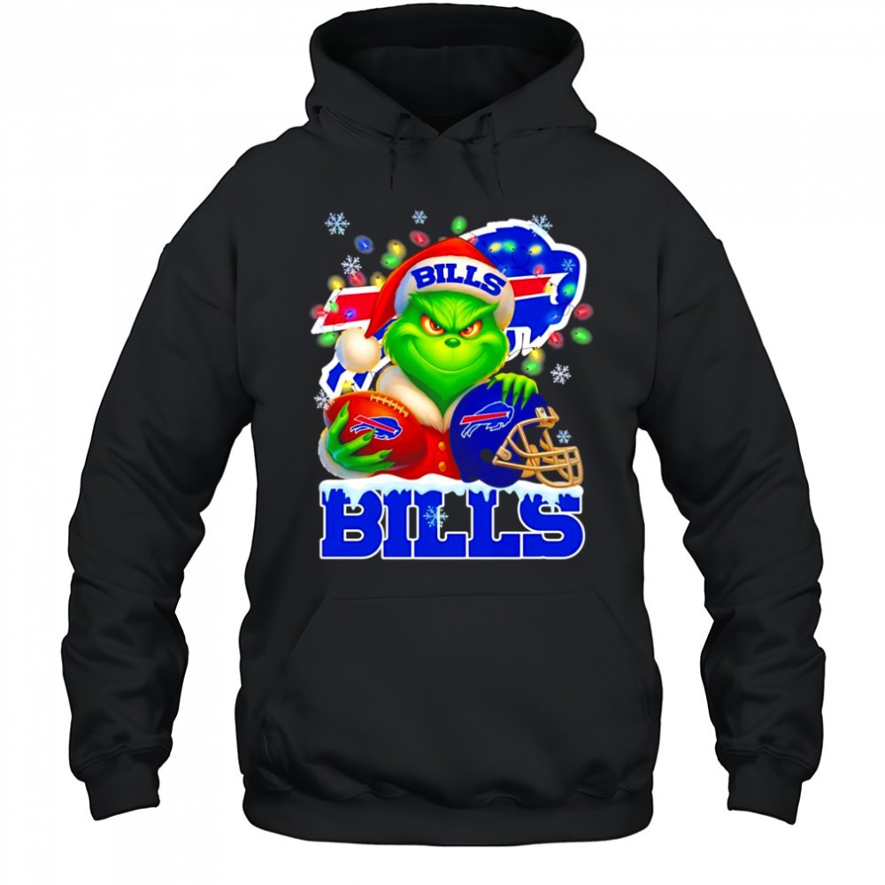Santa Christmas Grinch Buffalo Bills holding helmet football shirt