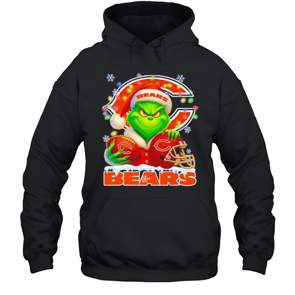 Santa Christmas Grinch Chicago Bears holding helmet football shirt