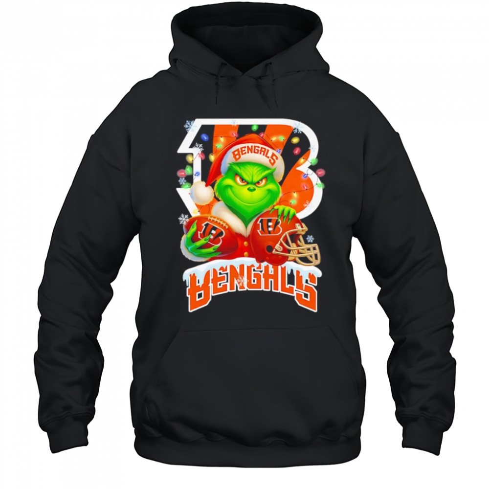 Santa Christmas Grinch Cincinnati Bengals holding helmet football shirt