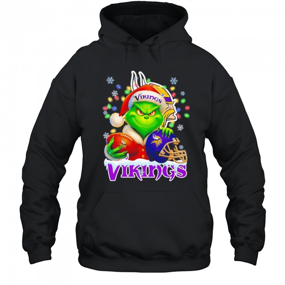Santa Christmas Grinch Minnesota Vikings holding helmet football shirt