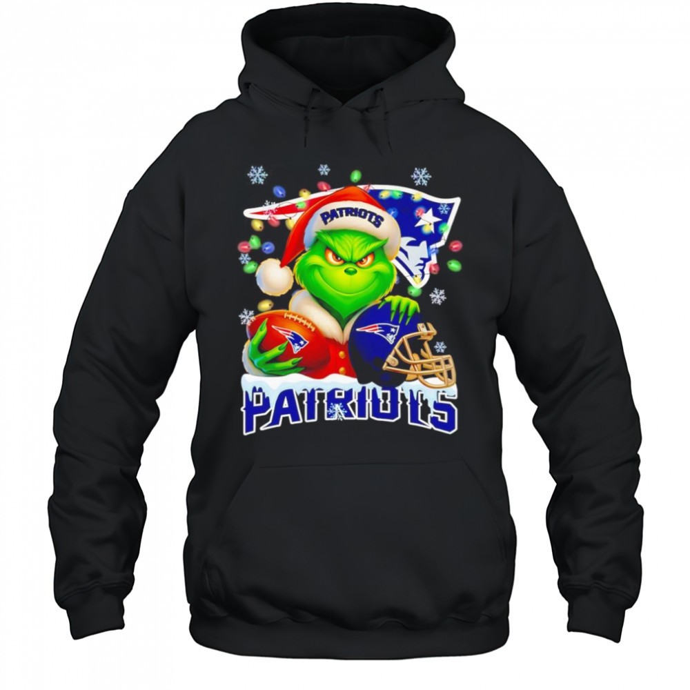 Santa Christmas Grinch New England Patriots holding helmet football shirt