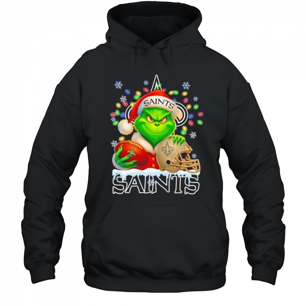 Santa Christmas Grinch New Orleans Saints holding helmet football shirt