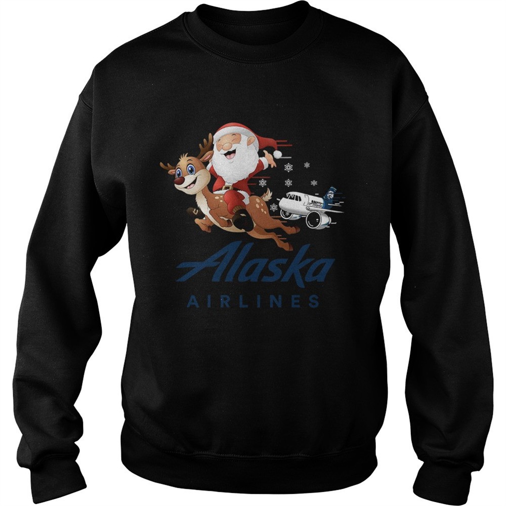 Santa Claus riding reindeer Alaska Airlines shirt