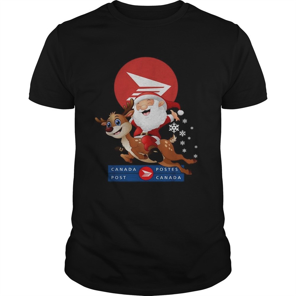 santa-claus-riding-reindeer-canada-postes-christmas-shirt-ybuvw0hx Santa Claus riding reindeer Canada Postes Christmas shirt