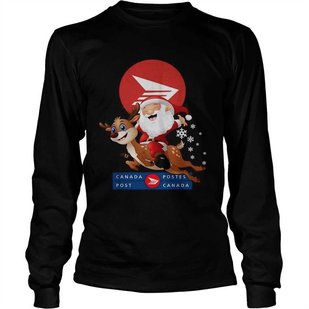 santa-claus-riding-reindeer-canada-postes-christmas-shirt-ybuvw0hx Santa Claus riding reindeer Canada Postes Christmas shirt