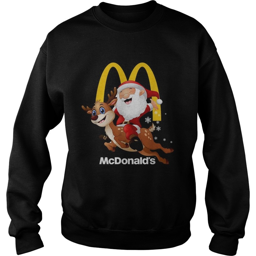 Santa Claus riding reindeer McDonalds shirt