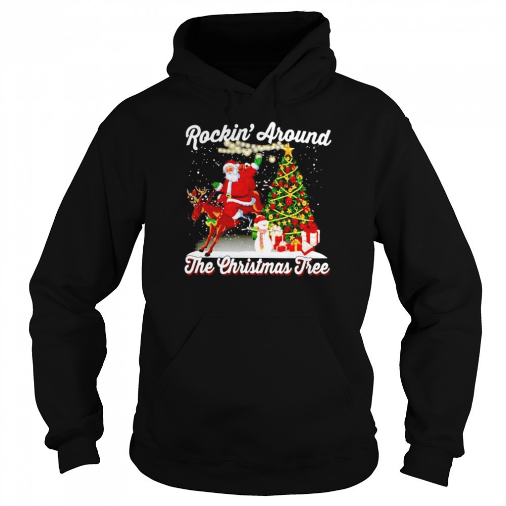 Santa claus riding Rockin around the Christmas tree shirt