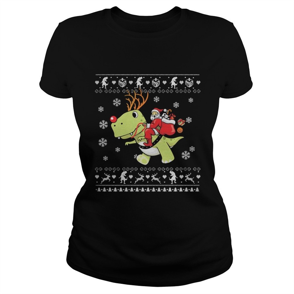 Santa Claus riding T-rex Dinosaur Christmas shirt