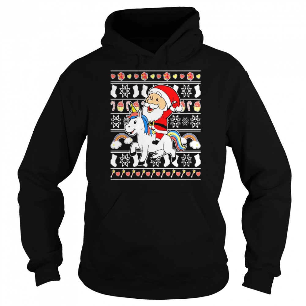 Santa Claus Riding Unicorn Ugly Christmas Shirt