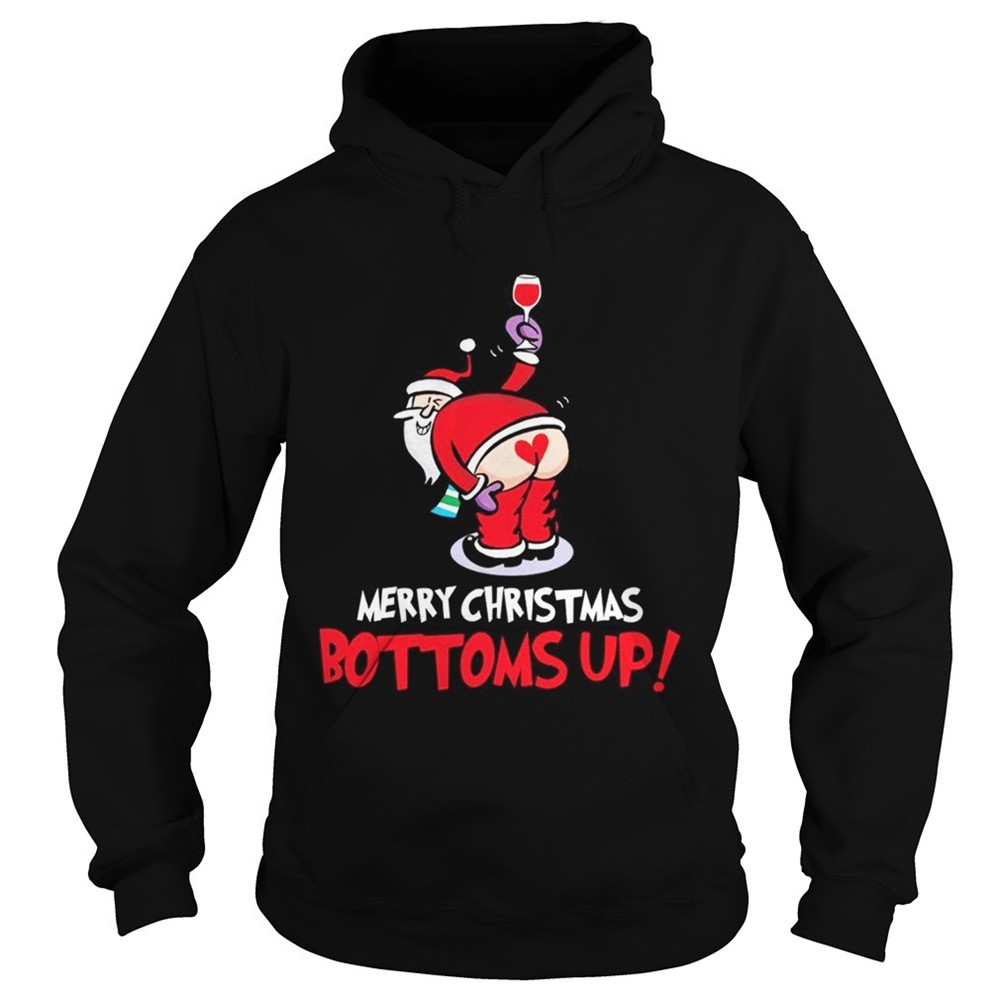 Santa Claus wine merry Christmas bottoms up shirt