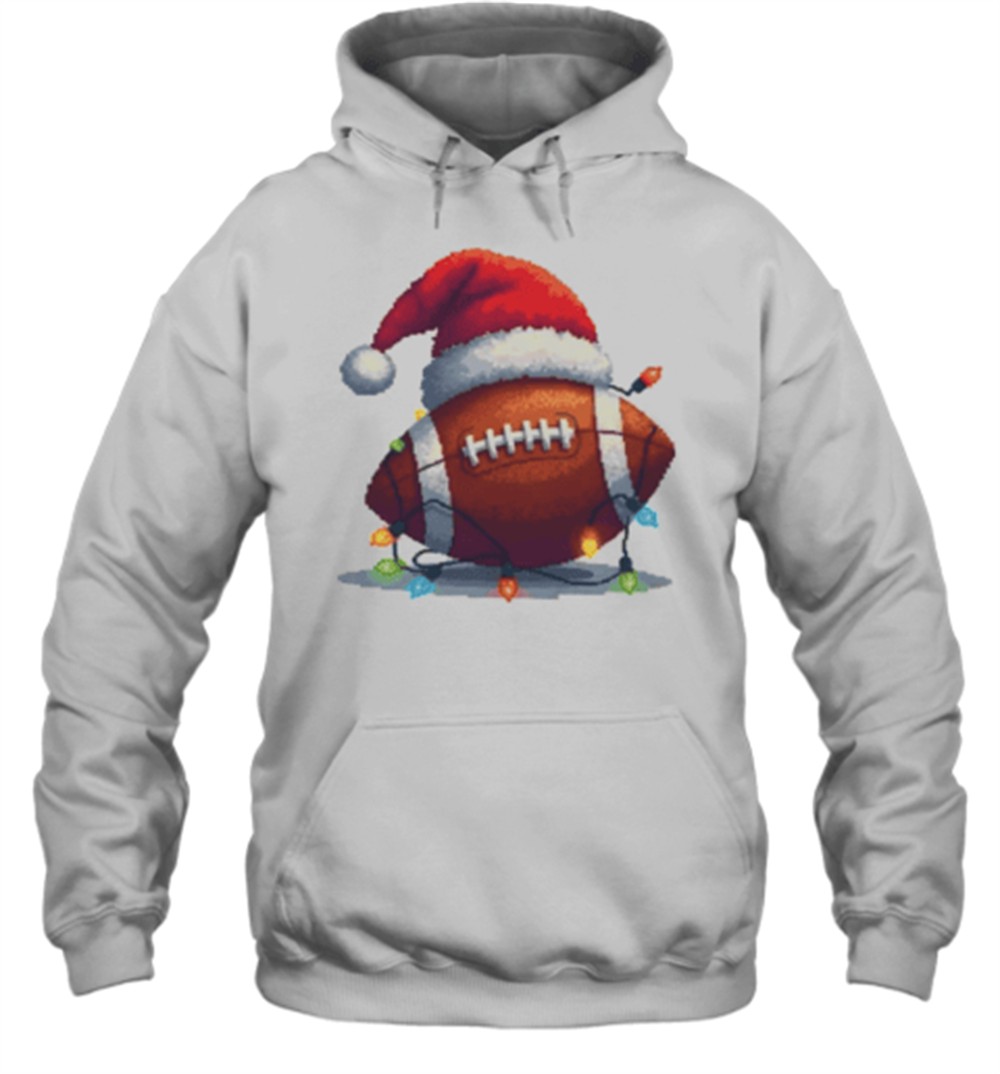 Santa Football With Christmas Lights Pixel Art T-Shirt