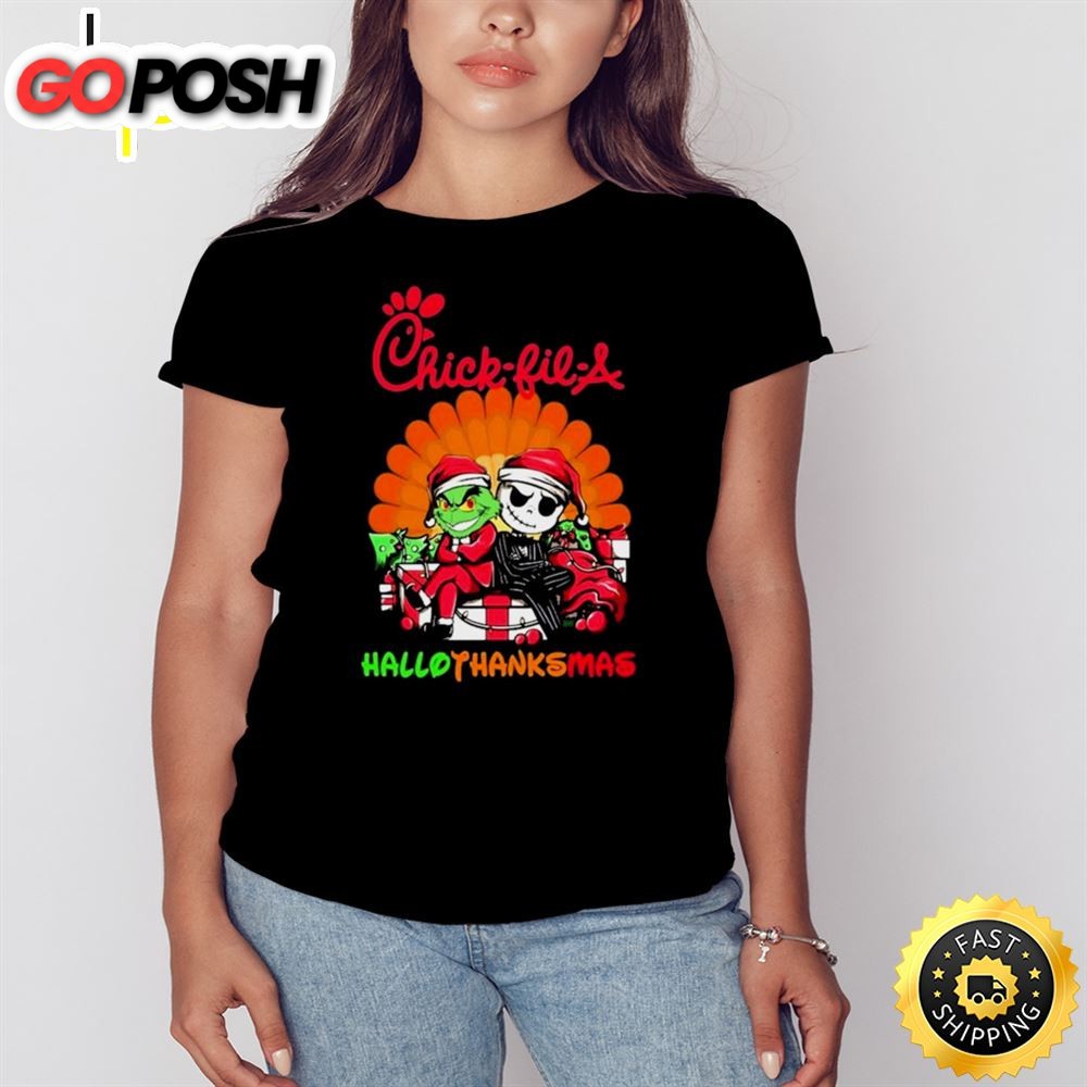 Santa Grinch And Jack Skellington Chick Fil A Happy Hallothanksmas 2025 Shirt
