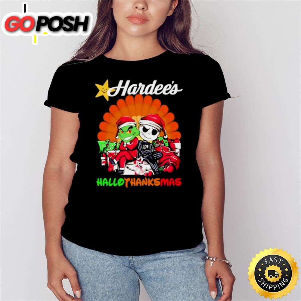 Santa Grinch And Jack Skellington Hardees Happy Hallothanksmas 2025 Shirt