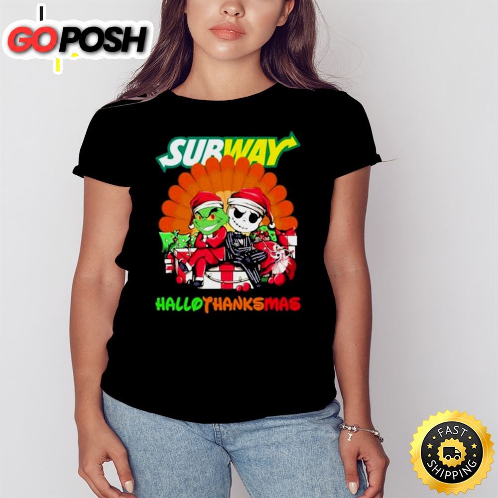 Santa Grinch And Jack Skellington Subway Happy Hallothanksmas 2025 Shirt