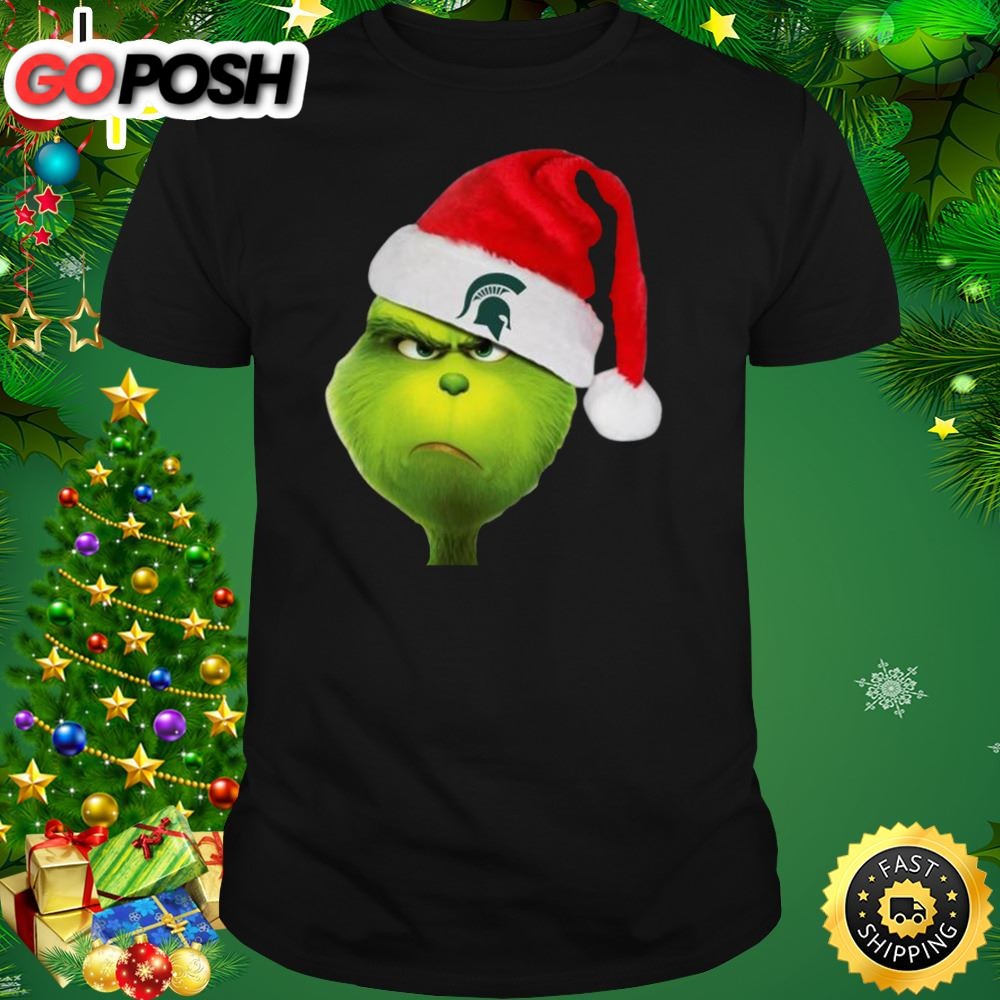 Santa Grinch Face Michigan State Spartans Logo Christmas Shirt