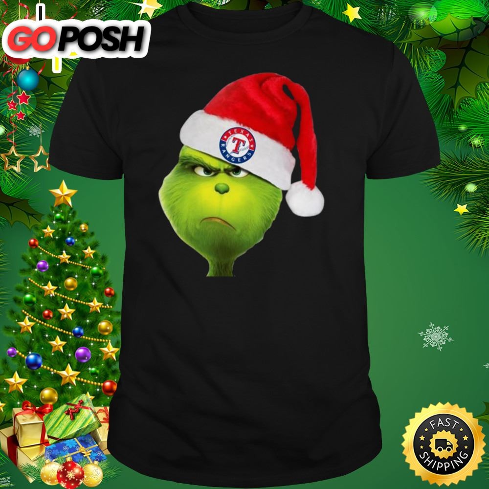 Santa Grinch Face Texas Rangers Logo Christmas Shirt
