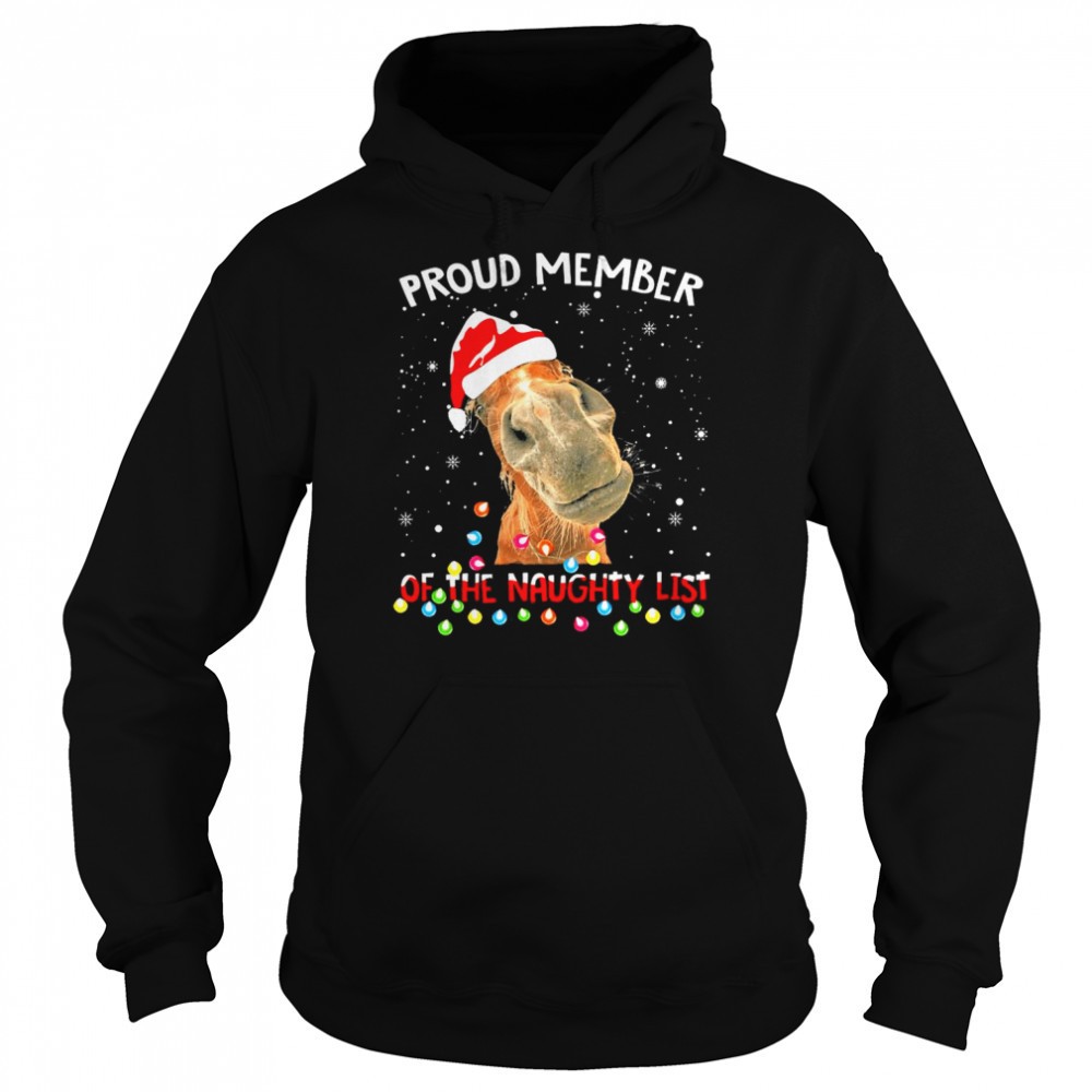 Santa Horse Proud member of the naughty list snowflake Christmas shirt