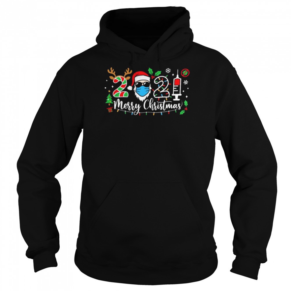 Santa In Sunglasses Wearing Mask 2025 Vaccine Merry Christmas Shirt