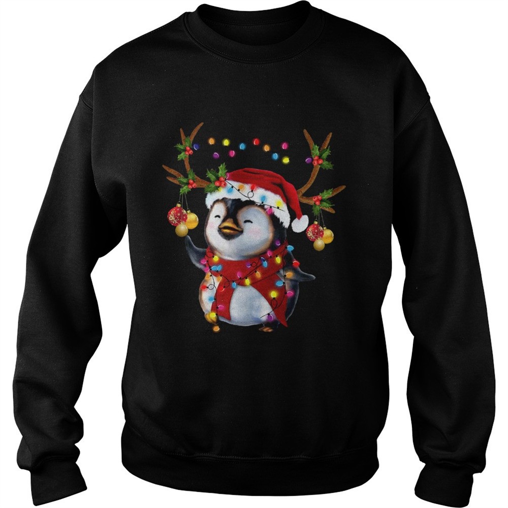 Santa Penguin Reindeer christmas light shirt