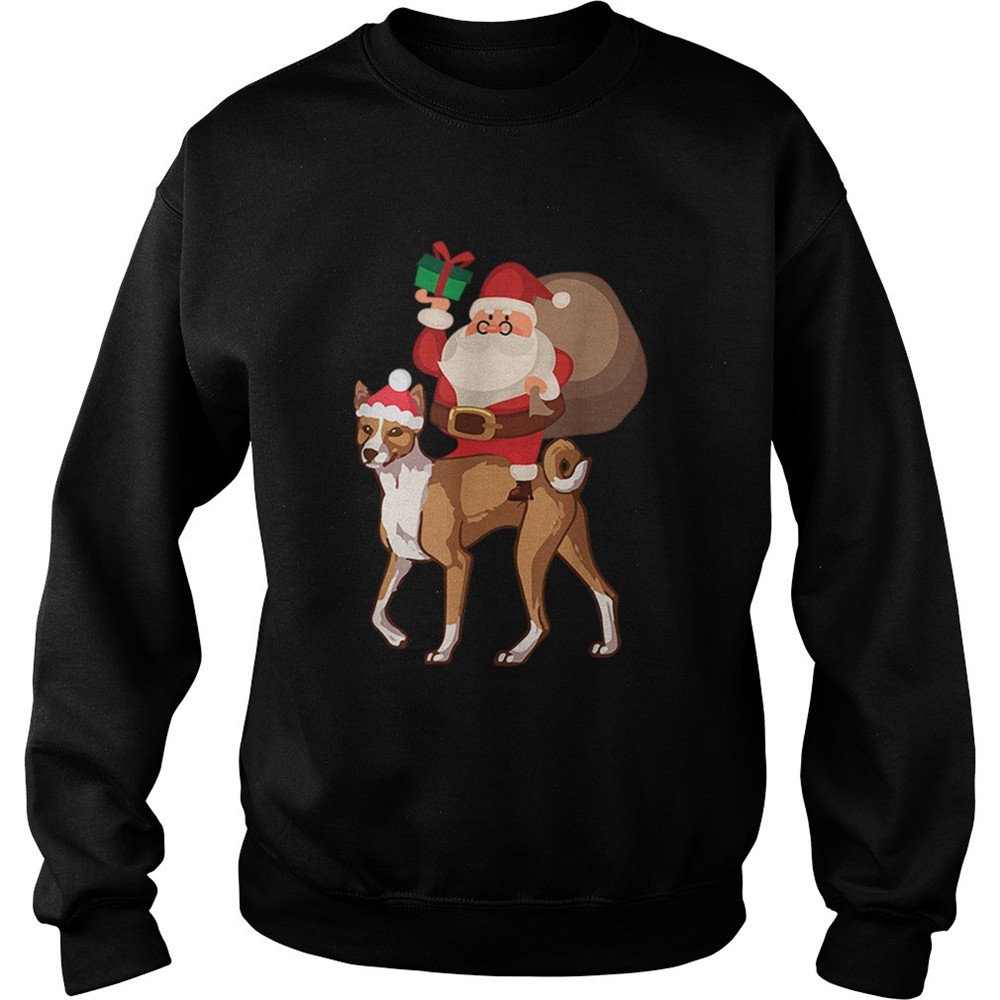 Santa Riding Basenji Christmas Pajama Gift shirt