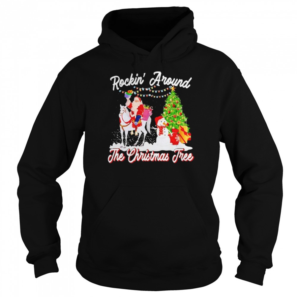Santa riding horse rockin around the Christmas tree shirt