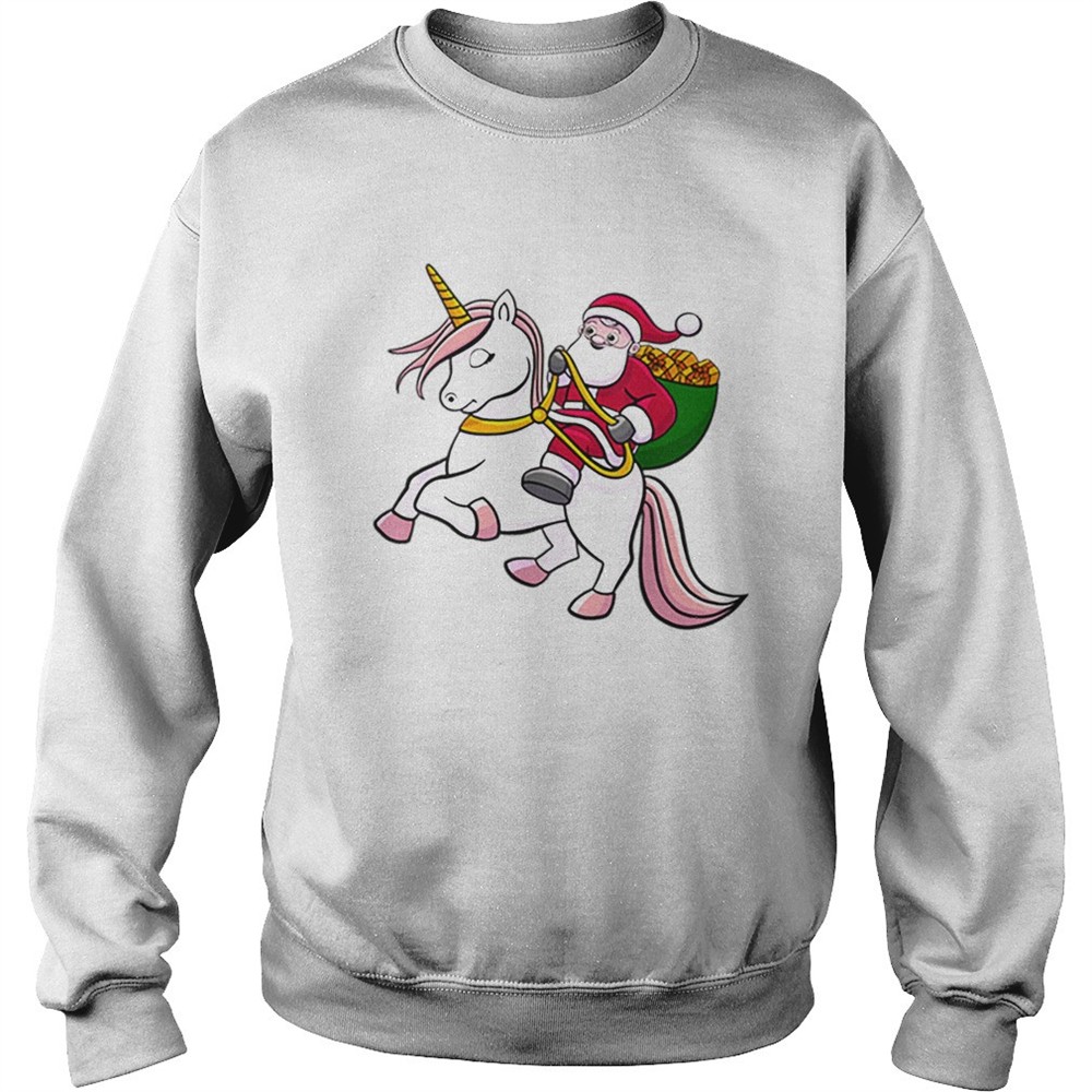 Santa Riding Unicorn Cute Girls Christmas shirt